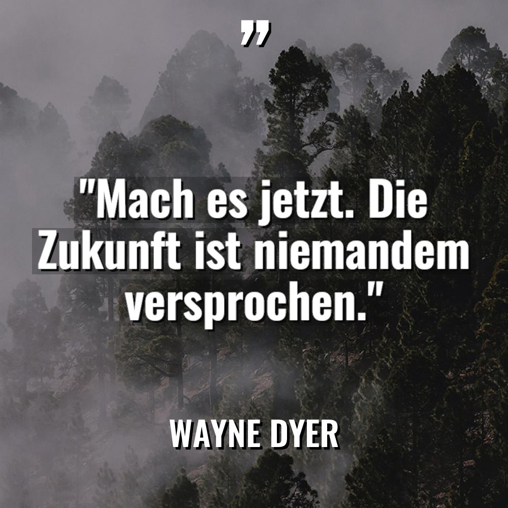 „Mach es jetzt. Die Zukunft ist niemandem versprochen.“ Warning: Undefined... - Wayne Dyer Zitate