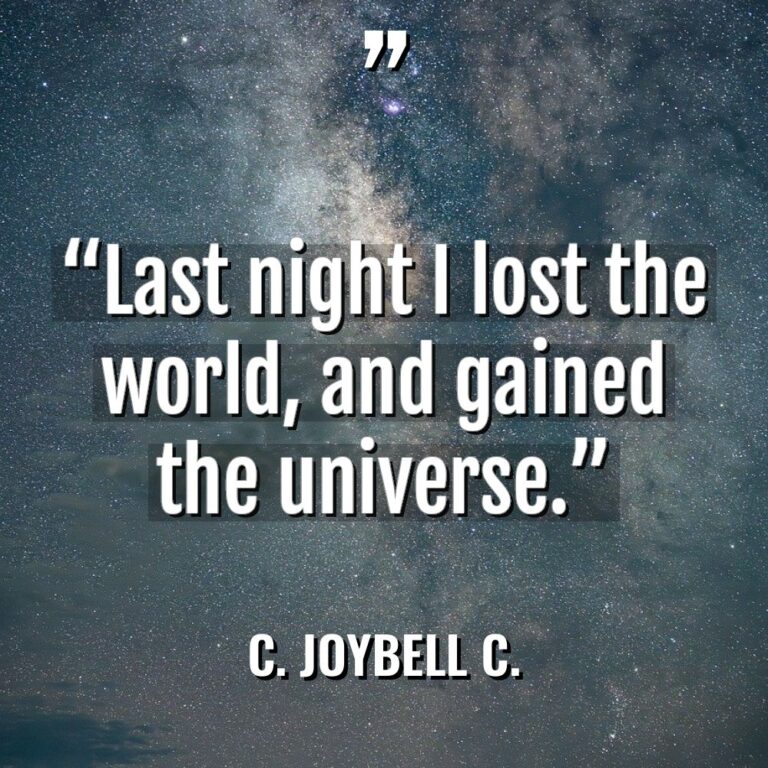 “Last night I lost the world, and gained the universe.” - C. JoyBell C. Quotes